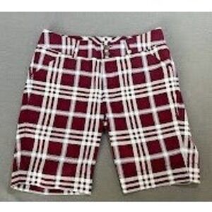 Loud Mouth Plaid Golf Shorts Burgundy‎ White Size 4 Stretch Cotton Casual 30x9.